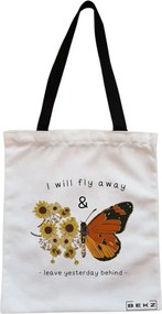 Sacosa de Panza pentru Cumparaturi, Geanta Tote, model Flight to Freedom, Cu fermoar, 38x34.5 cm, Alba, BEKZ®