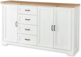 Comoda JASMIN, alb/stejar artisan, PAL, cu 3 usi si 4 sertare, 182x41x