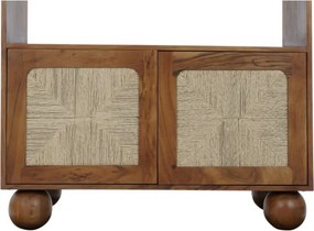 Etajeră din lemn de acacia și ratan, maro și natur, cu 3 rafturi și 2 uși împletite, 181 x 90 x 40 cm, „Savanah”