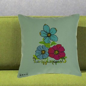 Perna Decorativa Trei Flori Grafice Pop Art, 40x40 cm, Verde, Husa Detasabila, Perna Inclusa, BEKZ®