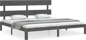 vidaXL Cadru pat cu tăblie 200x200 cm, gri, lemn masiv