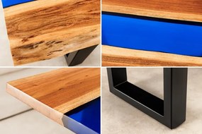 Masuta din lemn de salcam cu rasina epoxidica albastra LIQUID 110cm