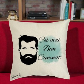 Cadou pentru Cumnat - Perna Personalizata Cel mai Bun Cumnat cu Portret Barbat si Pete Teal, 40x40 cm, Ecru, Husa Detasabila, Perna Inclusa, BEKZ®
