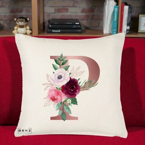 Cadou Personalizat - Perna Personalizata Monograma Rose Gold Litera P, 40x40 cm, Crem Reliefat, Husa Detasabila, Perna Inclusa, BEKZ®