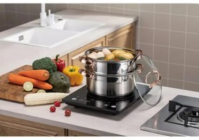 Oala pentru gatit la aburi Klausberg KB 7725, 18 cm, 2,5 L, 3 piese, Inductie, Inox/Aur roz