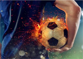Tablou pe sticlă - Minge de fotbal în flăcări (70x50 cm)