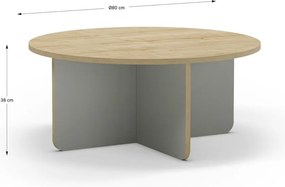 Măsuță de cafea verde-deschis/în culoare naturală rotundă cu blat cu aspect de lemn de stejar ø 80 cm Hillary – Marckeric