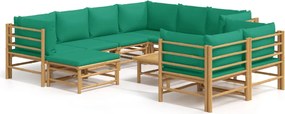 vidaXL Set mobilier de grădină cu perne verzi, 10 piese, bambus