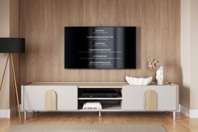 Comodă TV Amilio 220 cm cu sertar - cashmere / stejar uleiat / mânere stejar deschis