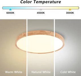 Brilagi - Plafonieră LED WOODROUND, 30W, 230V, 3000/4000/6000K, Ø 40 cm