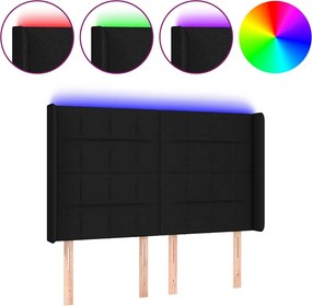 vidaXL Tăblie de pat cu LED, negru, 144x5x118/128 cm, textil