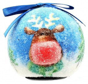 Glob decorativ bleu, cu brazi - model renul Rudolf