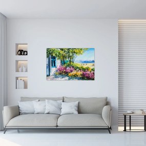 Tablou - Grădina din fața casei, pictură în ulei (90x60 cm)