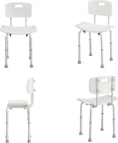 HOMCOM Scaun de Duș Antiderapant cu Spătar și Înălțime Reglabilă pe 8 Poziții, 50,6x43x71-88 cm, Alb | Aosom Romania