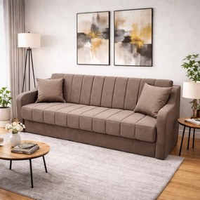 Canapea ALEX extensibila, 3 locuri, cu lada de depozitare, stofa maro, 220x90x90 Maro