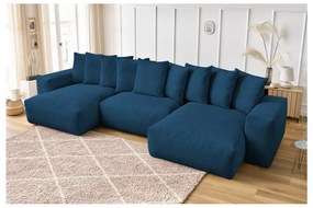 Colțar albastru închis cu tapițerie din catifea reiată Voltaire – Bobochic Paris