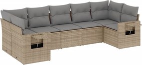 vidaXL Set canapele de grădină, 7 piese, cu perne, bej, poliratan