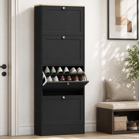 HOMCOM Pantofar Compact cu 4 Sertare și Rafturi Reglabile pe 2 Niveluri, 60 x 23,5 x 153,3 cm, Negru | Aosom Romania