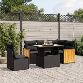 vidaXL Set mobilier de grădină cu perne, 6 piese, negru, poliratan