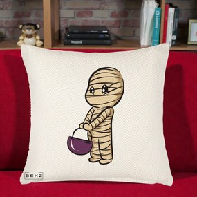 Perna Decorativa Halloween Mummy Kawaii cu Cos, 40x40 cm, Crem Reliefat, Husa Detasabila, Perna Inclusa, BEKZ®