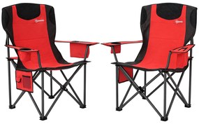 Outsunny Set 2 Scaune de Camping Pliabile cu Geantă Frigorifică, Suport pentru Pahare și Tetieră, 94x62x100 cm, Roșu | Aosom Romania