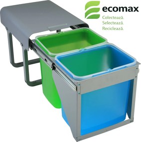 Cos gunoi incorporabil Ekko Front 40 Ecomax, cu extragere automata, colectare selectiva, 2 x 16 l Polipropilena cu fibra de sticla, A:466 mm; H:365