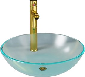 vidaXL Chiuvetă baie cu robinet și scurgere tip push, sticlă mătuită