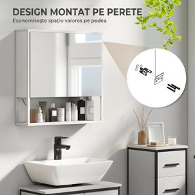 HOMCOM Dulap de Baie de Perete cu Oglindă, Dulap cu Raft Reglabil și Raft Deschis, 60x16x60 cm, Alb | Aosom Romania
