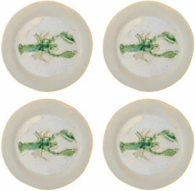 Set 4 farfurii rotunde din ceramică cu homar verde pictat, D21×H2 cm, „Hadden"
