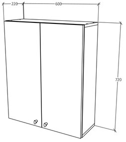 Corp Baie Zaria, Suspendat, 2 Usi, Alb lucios/Alb, MDF, L 60 x l 22 x H 72 cm