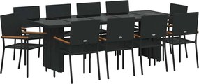 vidaXL Set de masă pentru grădină 11 pcs Negru poliratan