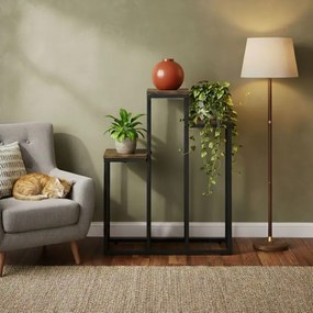 Suport pentru flori Loft - suport metalic pentru flori cu 3 rafturi și decor din lemn