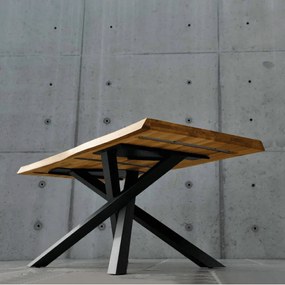 MASA WOOD - BLAT LEMN MASIV CU PICIOR METALIC - 180 cm / 90 cm / 77 cm - ALB