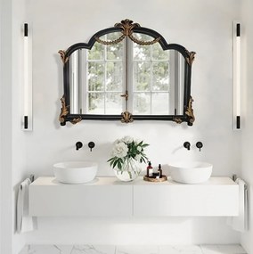 Oglindă decorativă de perete, ramă negru-aurii antichizată, 70x90 cm