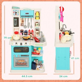 AIYAPLAY Bucătărie de Jucărie pentru Copii 3-6 Ani cu 92 de Accesorii, din PP, PE și ABS, 44.5x24x79 cm, Verde | Aosom Romania