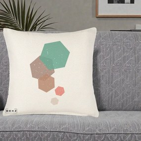 Perna Decorativa Geometric Hexagoane Pastel, 40x40 cm, Crem Reliefat, Husa Detasabila, Perna Inclusa, BEKZ®