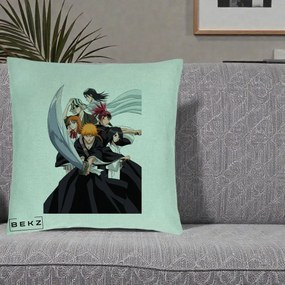 Perna Personalizata Bleach Grup Complet Ichigo si Prietenii, 40x40 cm, Verde Menta, Husa Detasabila, Perna Inclusa, BEKZ®