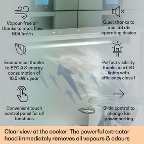Klarstein Royal Flush Eco, hotă, 60 cm, 576 m³/h, A+