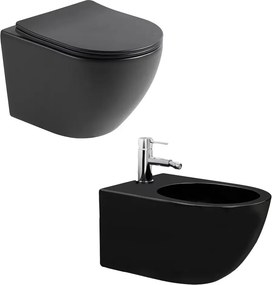 Pachet vas wc negru mat, capac slim softclose si bideu suspendat negru mat Rune Ivaldi