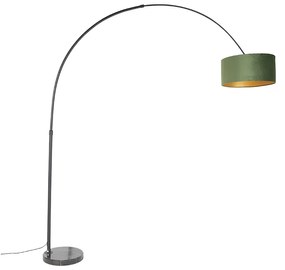 Lampă de arc cu abajur din catifea neagră verde cu auriu 50 cm - XXL