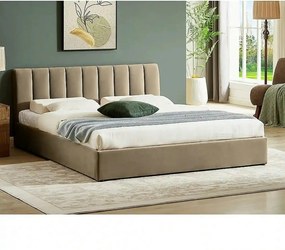 Pat 140 cm MONTREAL, stofa catifelata bej - Bluvel 28, cu somiera si s