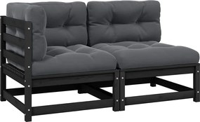 vidaXL Set mobilier grădină cu perne, 2 piese, negru, lemn masiv pin