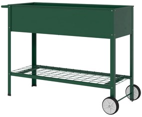 Outsunny Jardinieră Exterioară cu Raft Inferior pentru Unelte, Jardinieră Metalică cu 2 Roți și Mâner, 104x39x80 cm, Verde | Aosom Romania