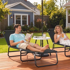 Outsunny Scaune de Piscina Sezlong Pliabile, Scaune de Bronzat in Aer Liber, cu Spatar Rabatabil, Cadru din Otel si Plasa