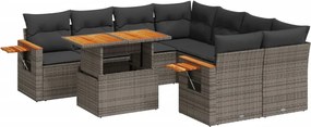 vidaXL Set canapele de grădină, 9 piese, cu perne, gri, poliratan