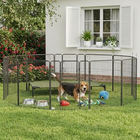 PawHut Gard pentru Câini, Incintă Modulară pentru Câini din 8 Secții pentru Interior și Exterior, 80x100 cm, Negru | Aosom Romania