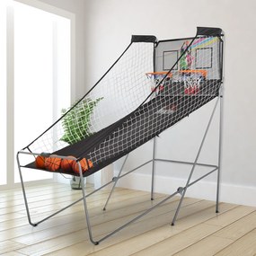 HOMCOM Coș de Baschet cu Panou LED, Pompă, 2 Coșuri, 4 Mingi și 8 Moduri de Joc, 205x110x205 cm, Negru | Aosom Romania