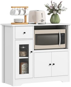 HOMCOM Dulap de bucătărie cu orificiu pentru cablu, comodă cu 2 dulapuri, compartiment deschis, sertar, 80 x 35 x 72,2 cm, placaj, Alb | Aosom Romania