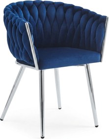 Scaun Dining Tip Fololiu Mira Catifea Albastra, Picioare Crom