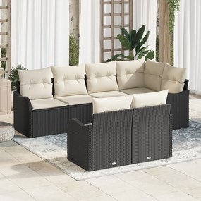 Set de canapea modulară de grădină cu 7 piese și perne Negru Poliratan